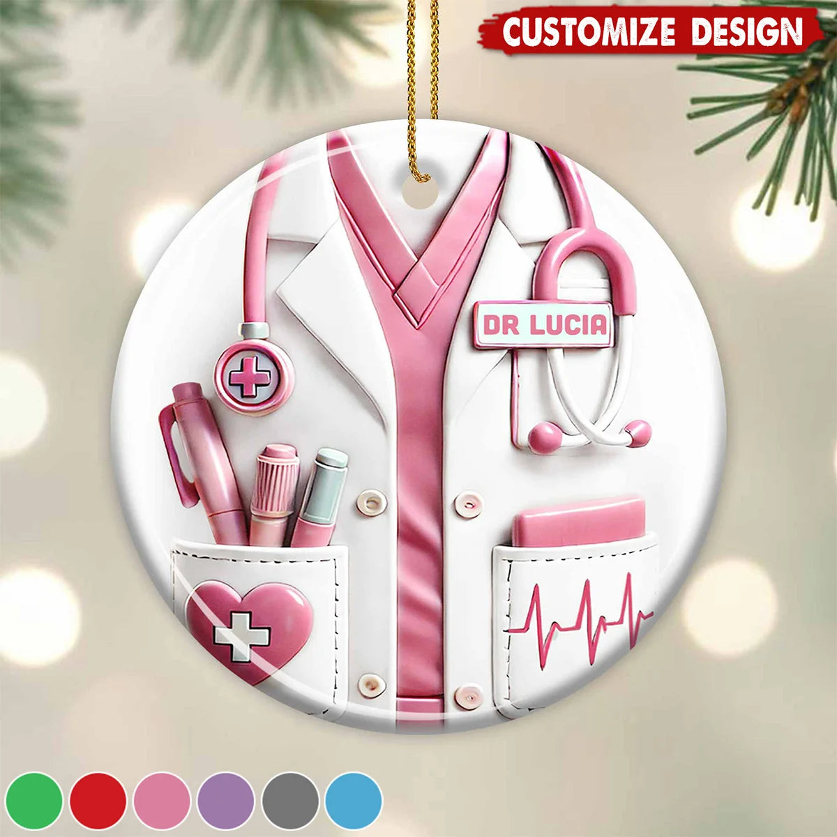 Custom Name White Coat Ceramic Ornament - Personalized Doctor & Nurse Keepsake Gift for Christmas Tree