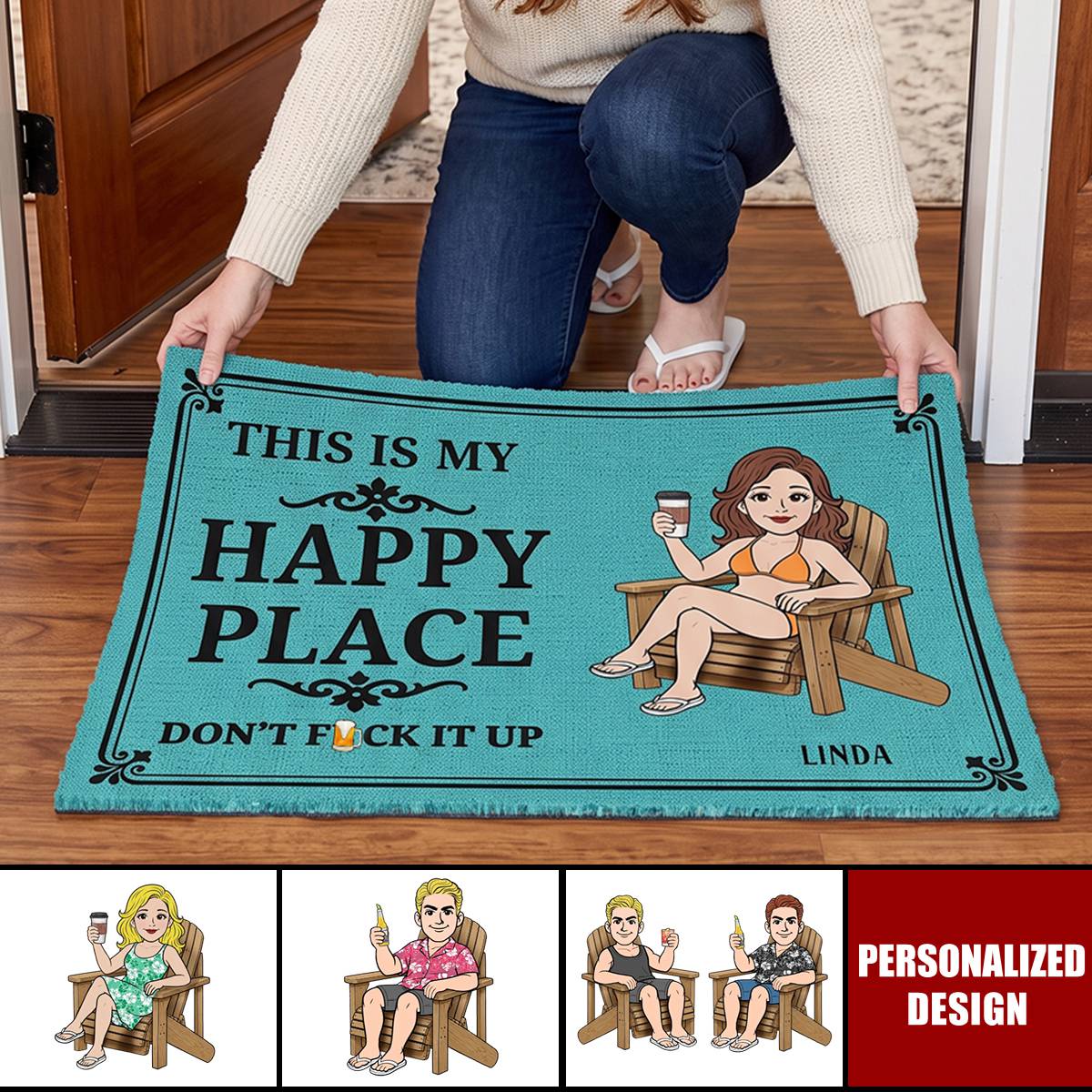 Personalized Happy Place Doormat personalization view for Couples