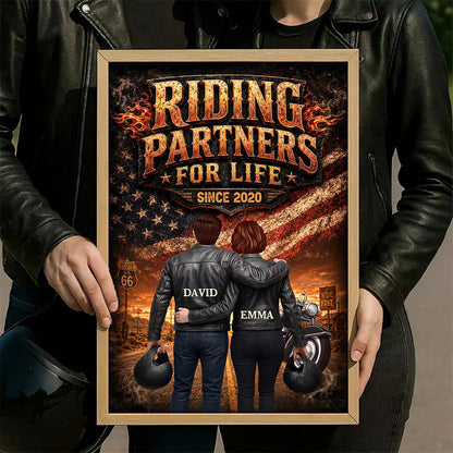 Custom Riding Partners For Life Biker Couple Canvas personalization view for Wife
