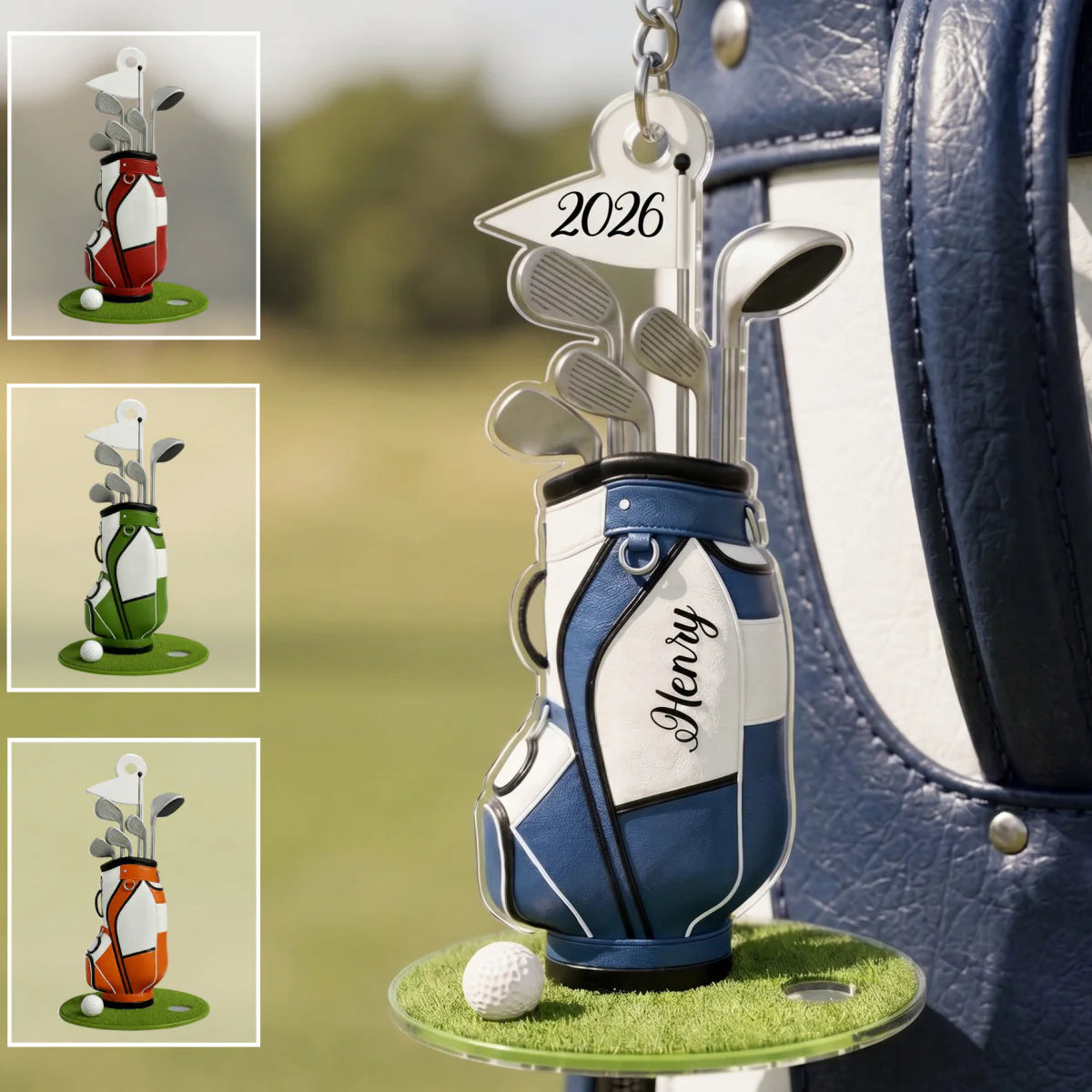 Custom Golf Bag Keychain for Dad with personalized design details for meaningful gifting