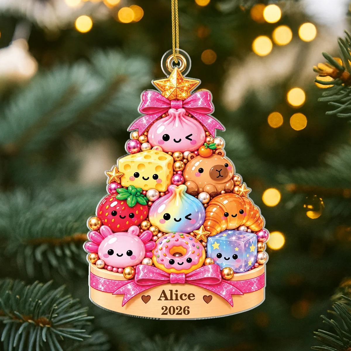 Kawaii Dumplings Sweet Treats Tree Personalized Acrylic Ornament - Christmas Keepsake for Kids