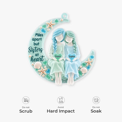 Miles Apart But Sisters at Heart - Personalized Acrylic Ornament Gift for Best Friends