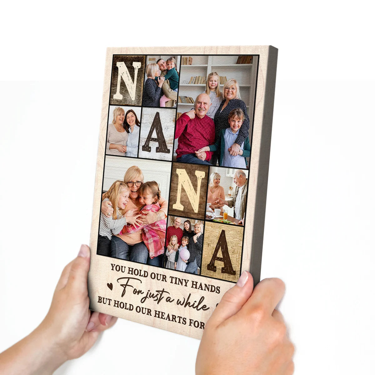 "Hold Our Hearts" Personalized Nana Photos Canvas / Poster - Custom Grandkids Wall Art Gift