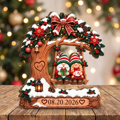 Snowy Tree Swing Personalized Couple Christmas Wooden Block - Romantic Keepsake Decor for Husband and Wife