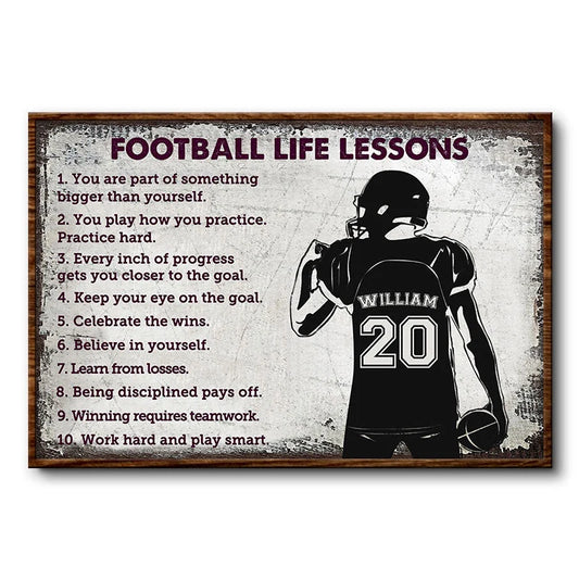 Football Life Lessons Personalized Canvas / Poster - Custom American Football Wall Art for Football Players
