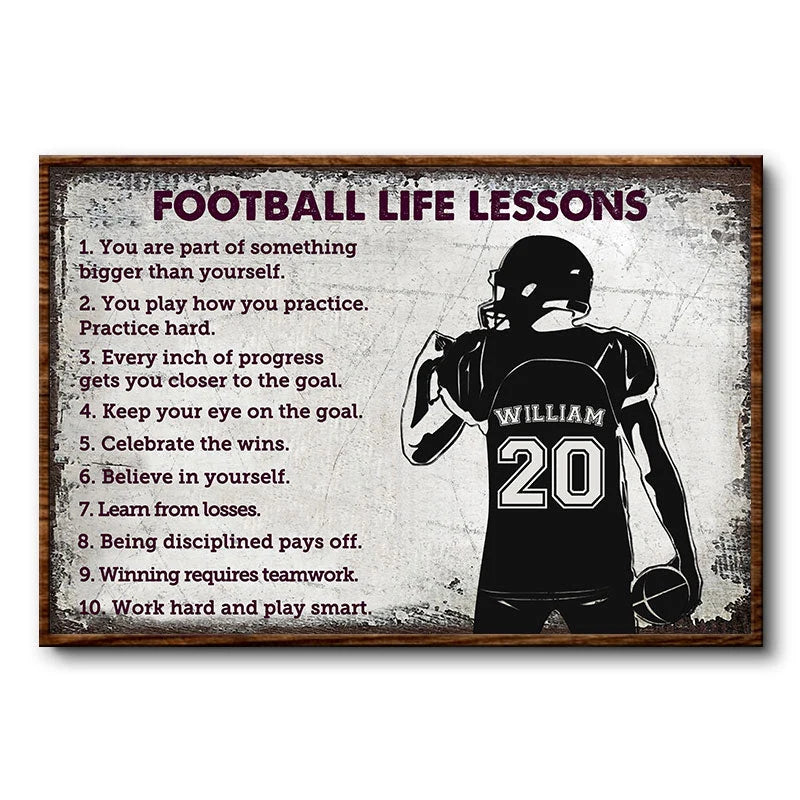 Football Life Lessons Personalized Canvas / Poster - Custom American Football Wall Art for Football Players