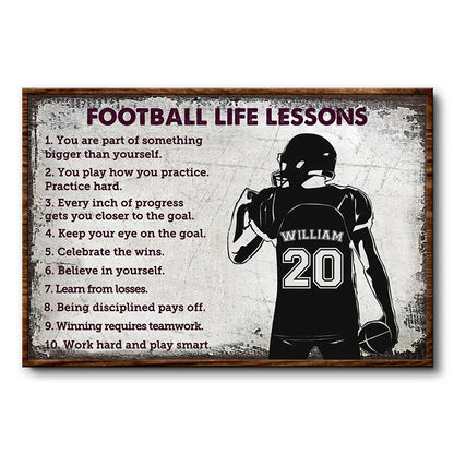 Football Life Lessons Personalized Canvas / Poster - Custom American Football Wall Art for Football Players