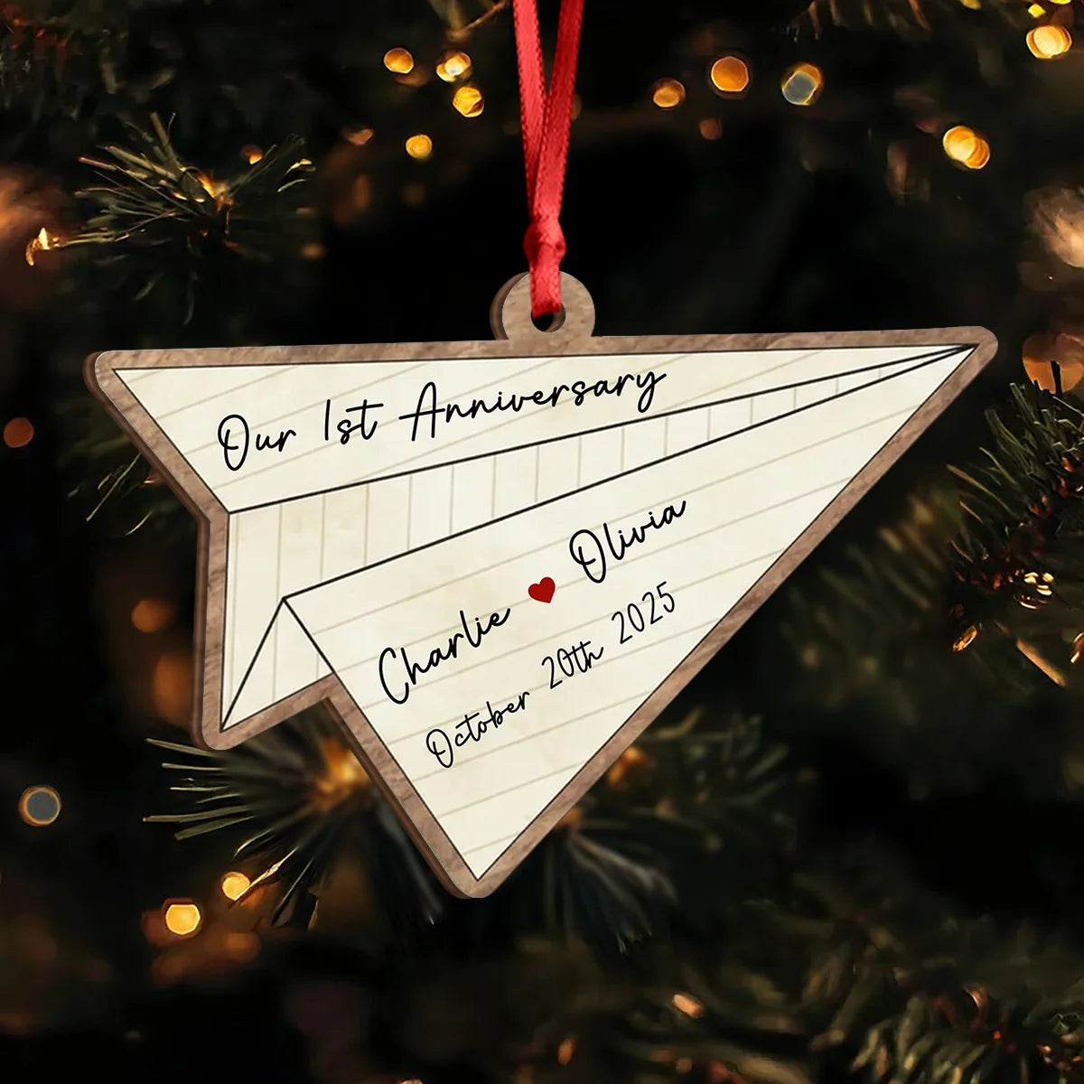 "Our Anniversary" Personalized Paper Airplane Wooden Ornament - Custom Couples Gift