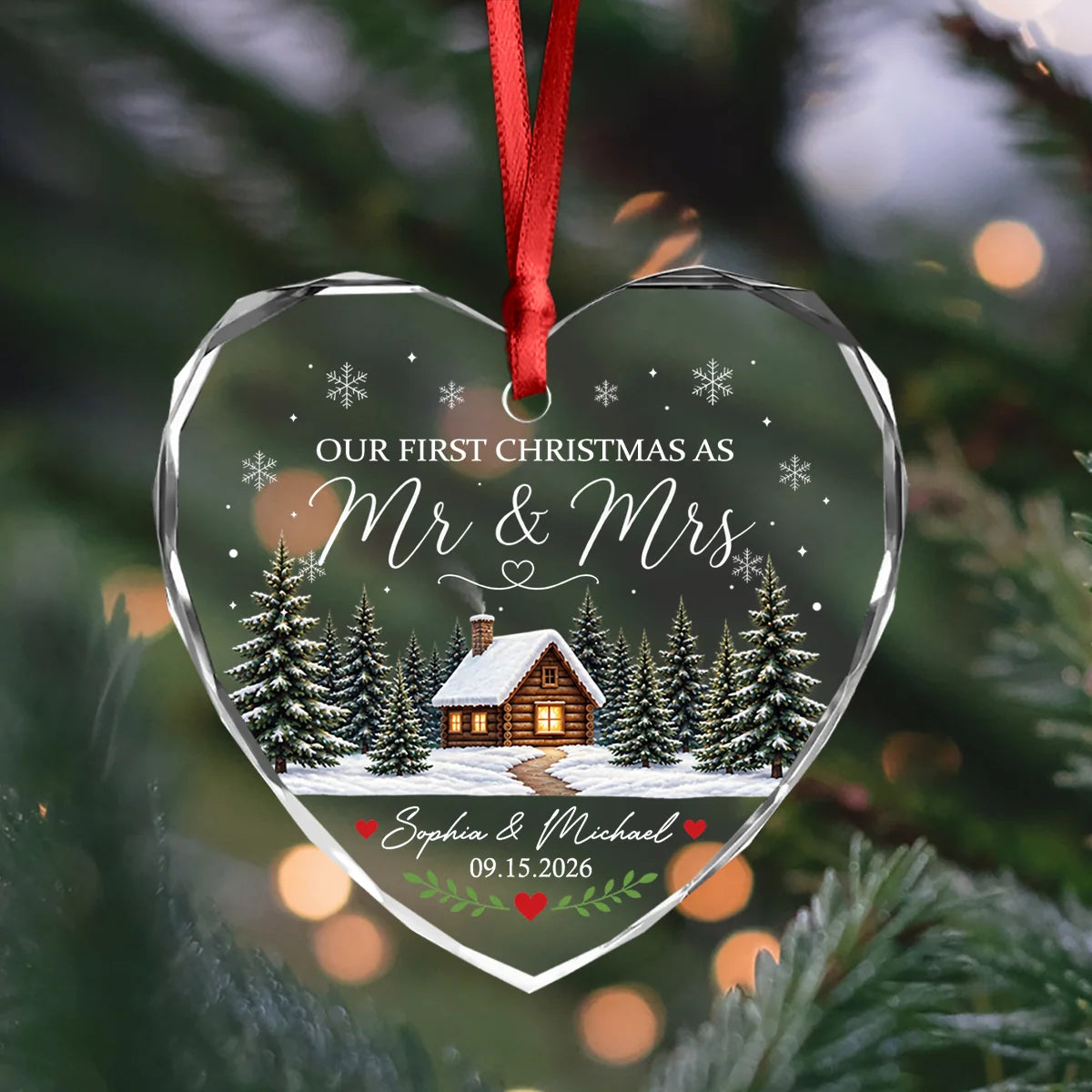 "Our First Christmas As Mr & Mrs" Personalized Glass Ornament - Custom Newlywed Keepsake