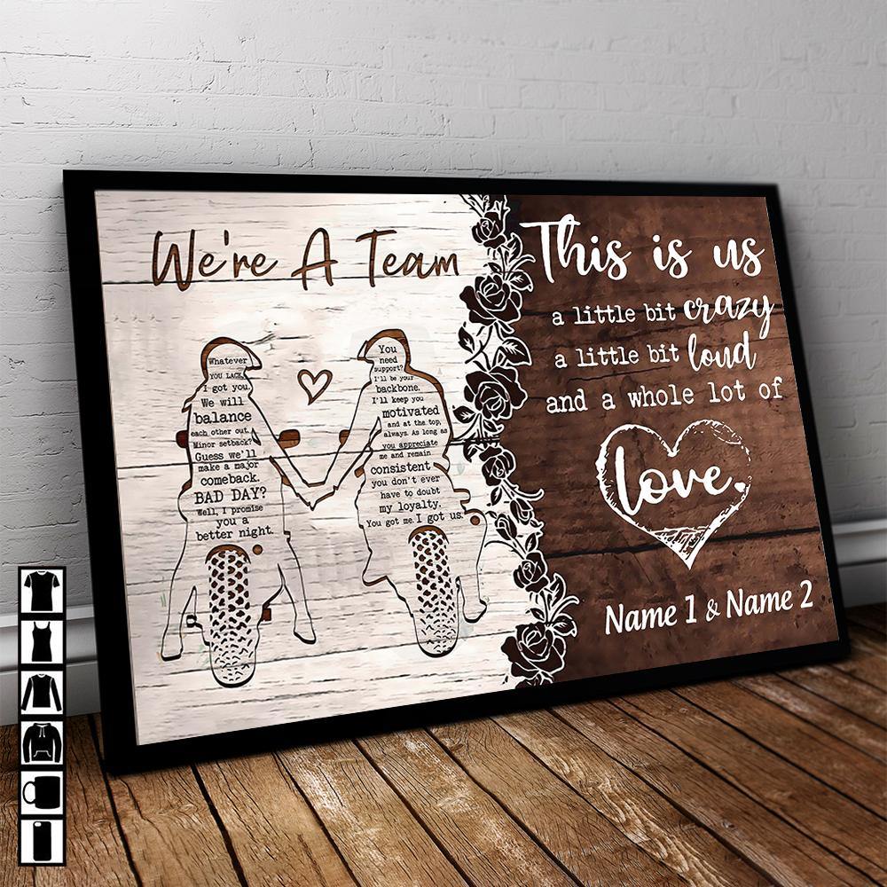 We're A Team Personalized Biker Couple Canvas / Poster - Custom Romantic Wall Art for Husband & Wife