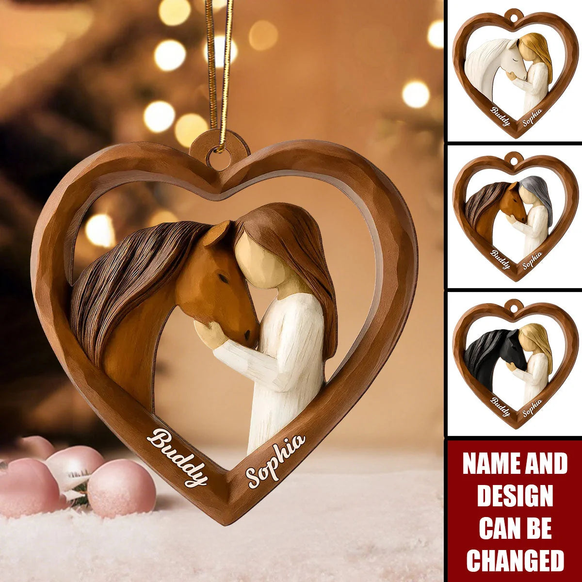 Girl and Her Horse Heart Personalized Wooden Ornament - Christmas Keepsake for Daughter & Horse Lovers