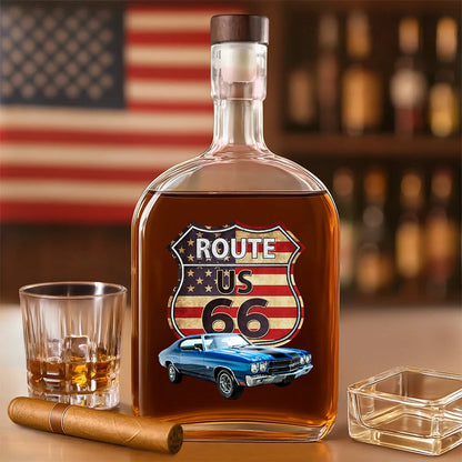 Route US 66 Custom Photo Car Whiskey Bottle - Personalized Gift for Car Lovers