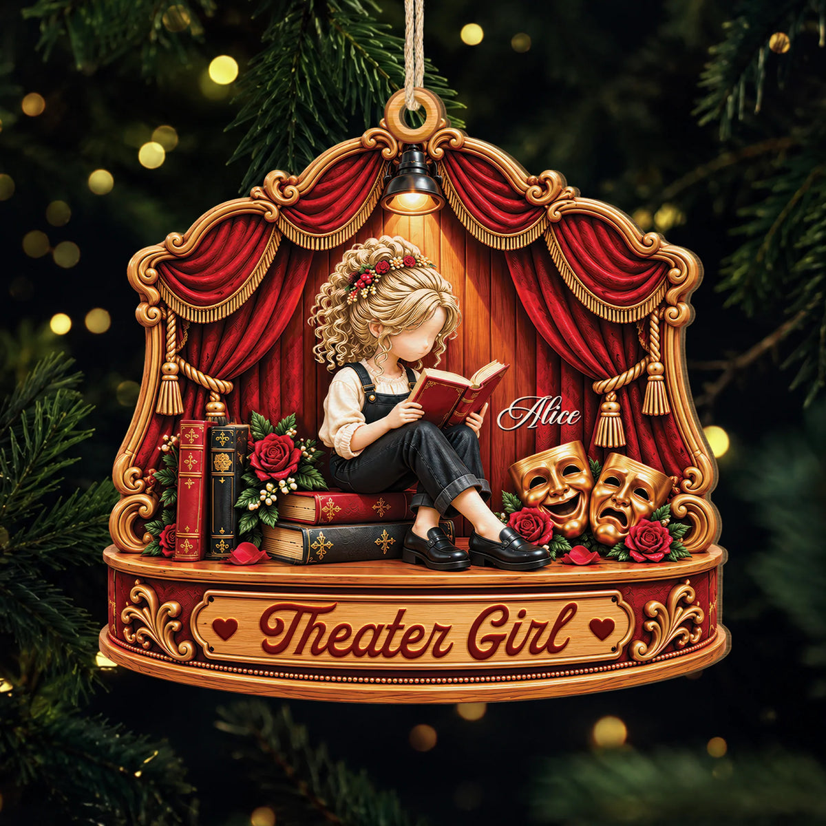 Theater Girl Personalized Wooden Ornament - Custom Name Keepsake Gift for Drama Lovers