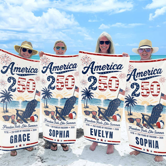 Custom Patriotic Beach Towel for Family with personalized design details for meaningful gifting