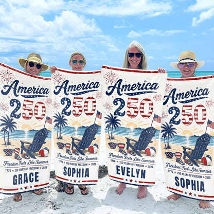 Custom Patriotic Beach Towel for Family with personalized design details for meaningful gifting