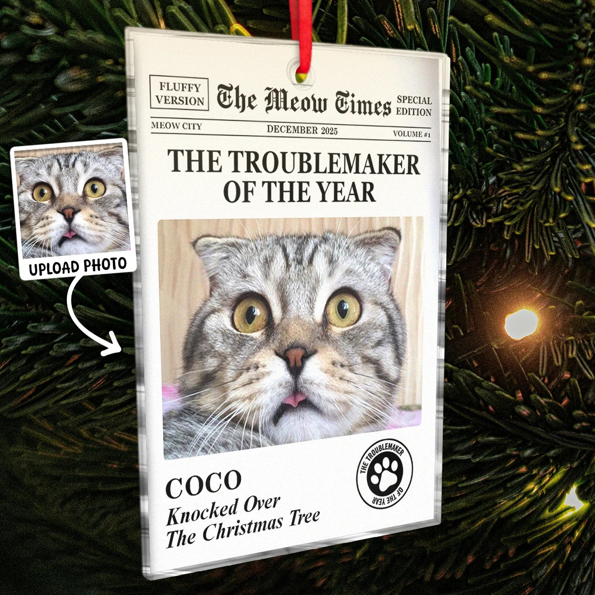 "The Troublemaker Of The Year" Personalized Pet Photo Acrylic Ornament - Custom Gift for Pet Lovers