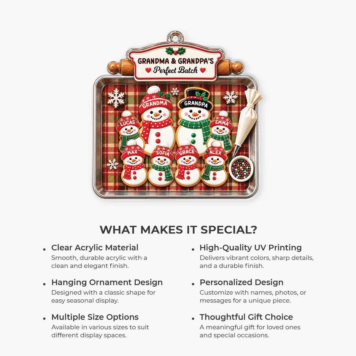 Grandma & Grandpa's Perfect Batch Snowman Acrylic Ornament - Personalized Family Keepsake