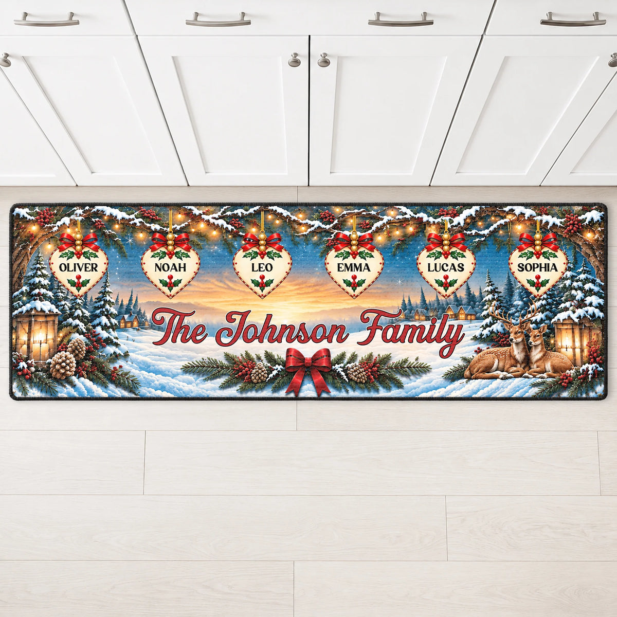 Custom Christmas Family Name Runner Rug - Personalized Kitchen Mat Decor for Family Holiday Home