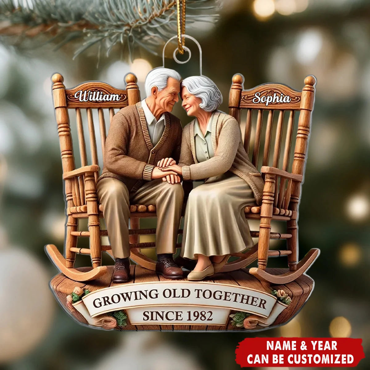 "Growing Old Together" Personalized Couple Acrylic Ornament - Custom Keepsake for Anniversary