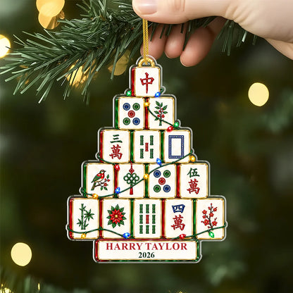 Mahjong Tile Christmas Tree Personalized Acrylic Ornament - Game Lovers Holiday Decor