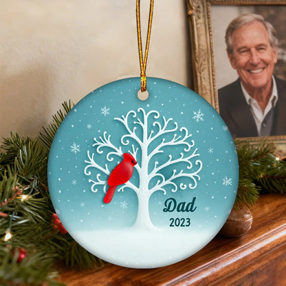 Red Cardinal Memorial Tree Personalized Ceramic Ornament - Family Christmas Remembrance
