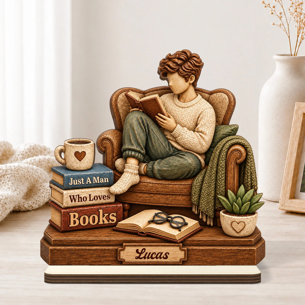 Just A Man Who Loves Books Personalized Wooden Plaque - Custom Reader Gift for Him