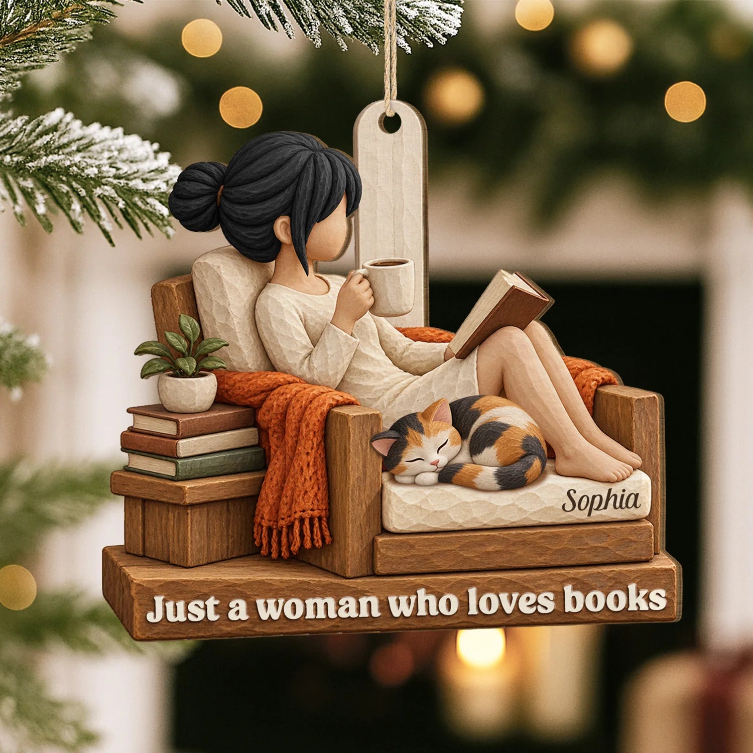 "Just A Girl Who Loves Books" Personalized Wooden Ornament - Custom Reading Keepsake for Book Lovers