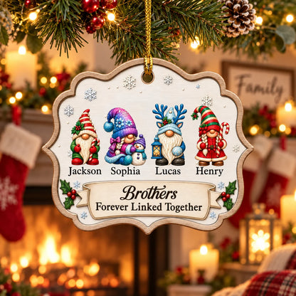 "Forever Linked Together" Personalized Gnome Ornament - Custom Family Keepsake for Sibling