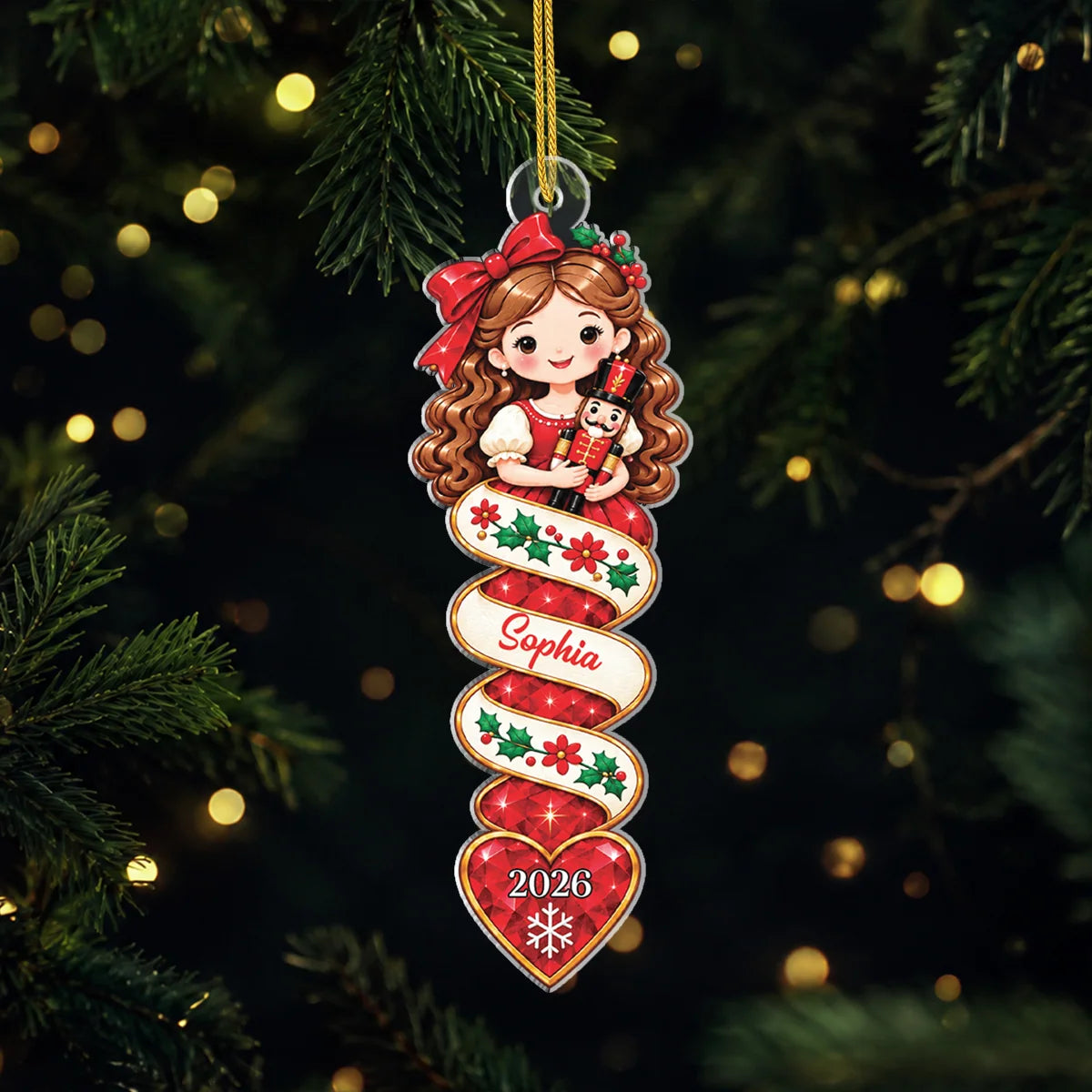 Personalized Nutcracker Character Acrylic Ornament - Custom Name Festive Christmas Tree Keepsake Gift for Kids