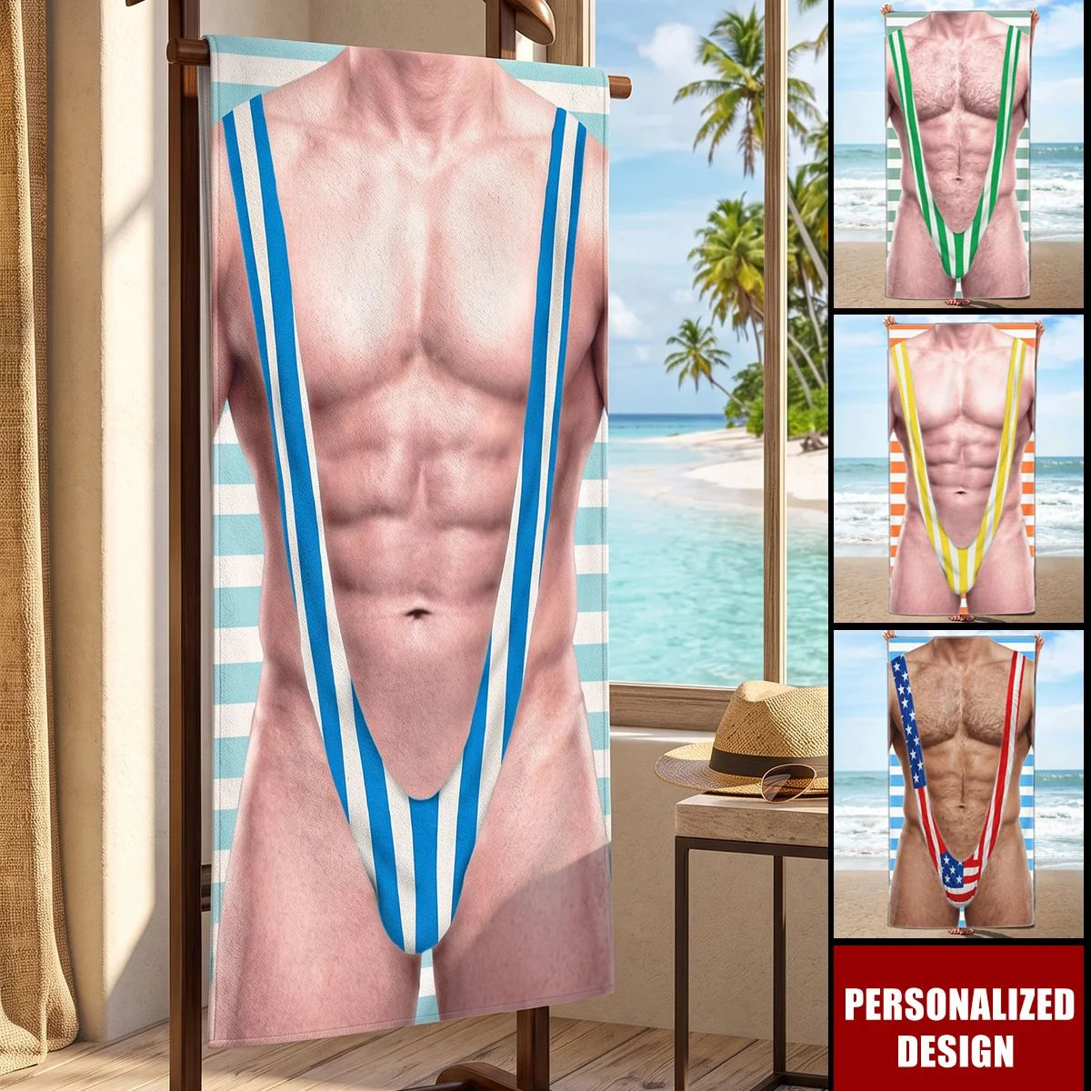 Funny Hairy Body Swimsuit Beach Towel - Personalized Gag Gift for Men