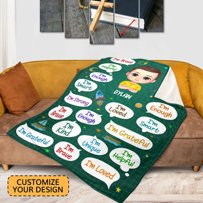 I'm Kind I'm Brave Personalized Blanket - Custom Affirmation Gift for Kids