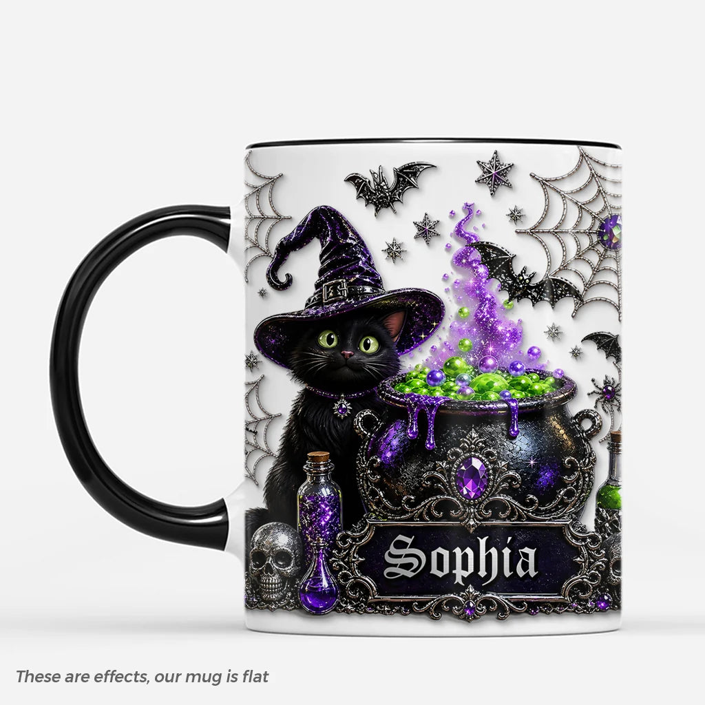 Witch Cauldron Personalized Halloween Cat Mug - Custom Spooky Fall Gift for Cat Lovers