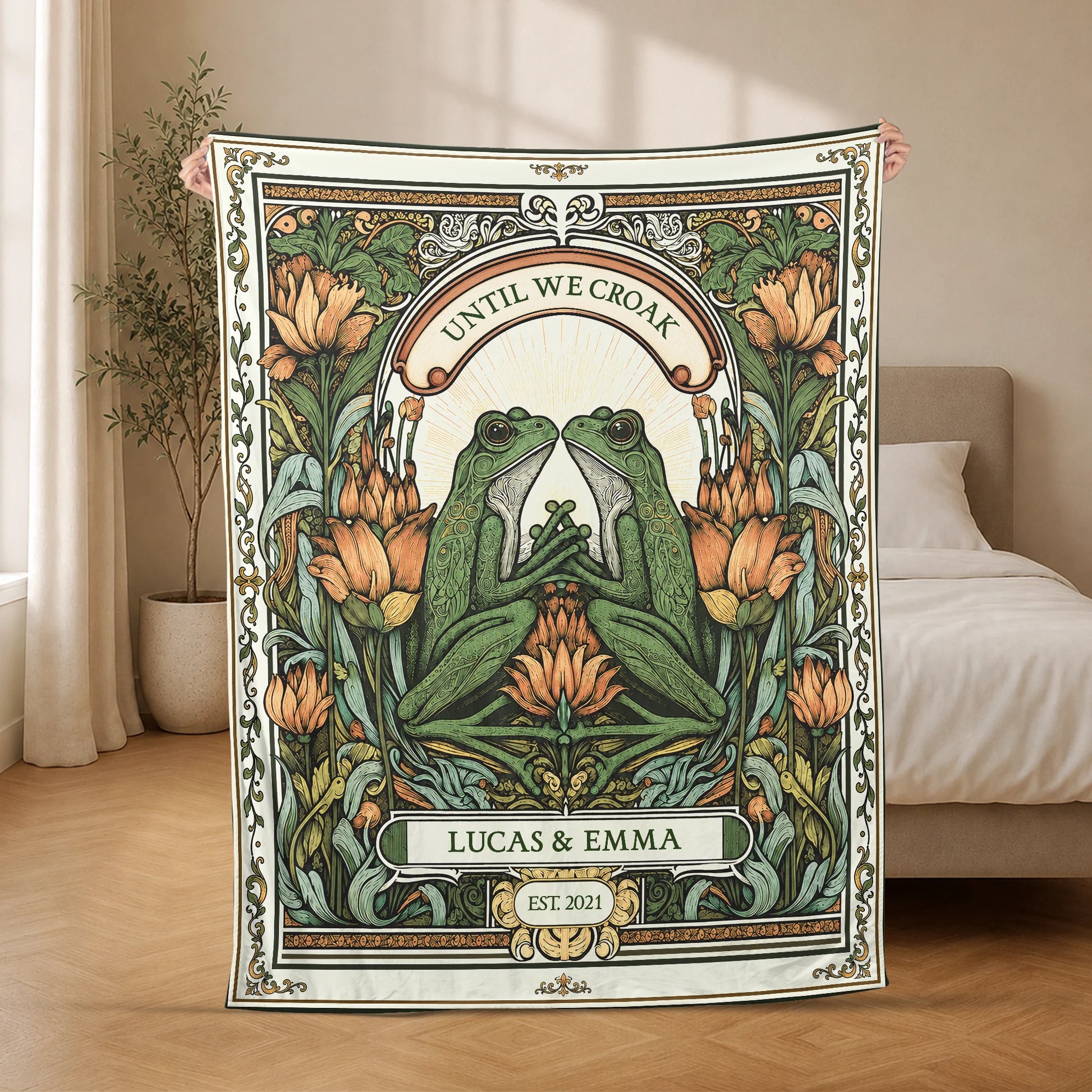 Until We Croak Frog Couple Blanket - Personalized Couple Keepsake Gift for Anniversary & Wedding