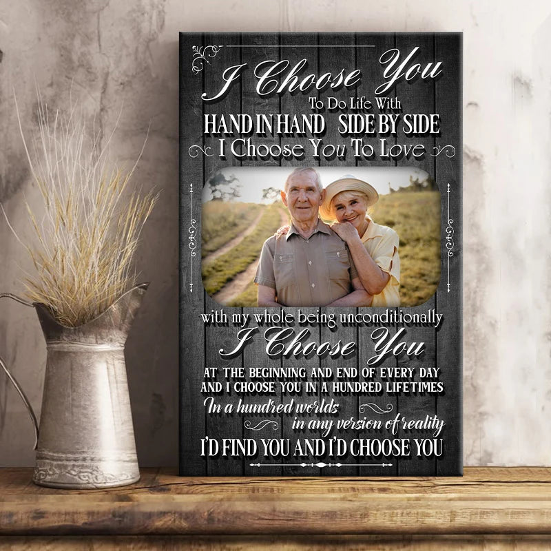 "I Choose You" Personalized Couple Photo Canvas / Poster - Custom Anniversary Wall Art Gift for Husband or Wife