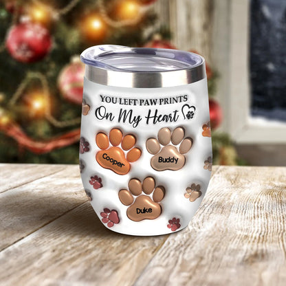 "You Left Paw Prints On My Heart" Personalized Wine Tumbler - Keepsake for Dog Lovers