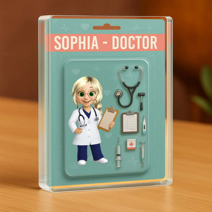 Personalized doctor acrylic plaque featuring a custom cartoon character and stethoscope design for medical professionals image 8
