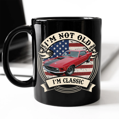 "I'm Not Old, I'm Classic" Personalized Car Mug for Dad with personalized design details for meaningful gifting