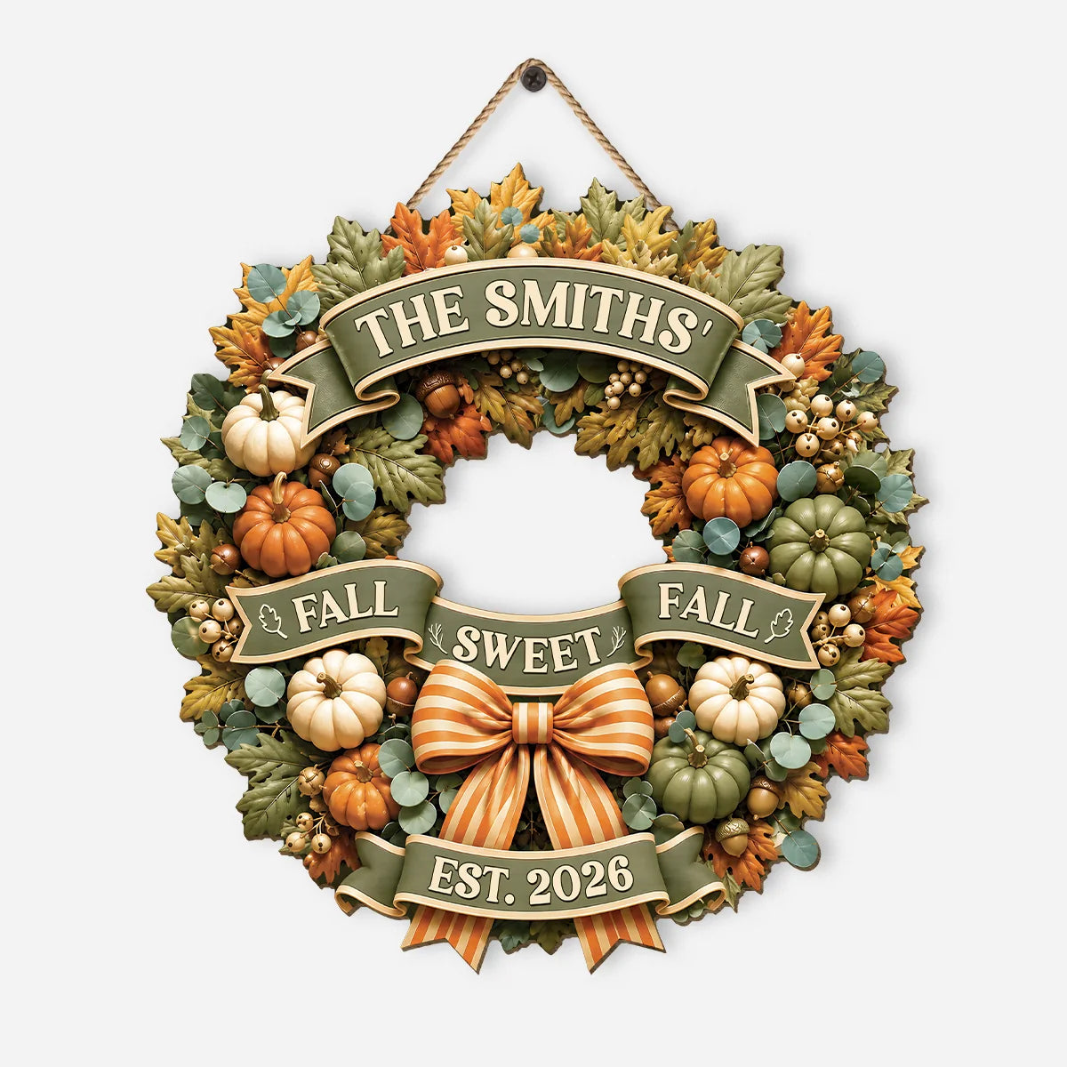 Fall Sweet Fall Wreath Personalized Wood Sign - Custom Family Name Autumn Decor