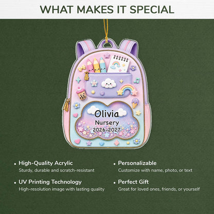 Personalized School Backpack Acrylic Ornament - Custom School Year Keepsake Gift