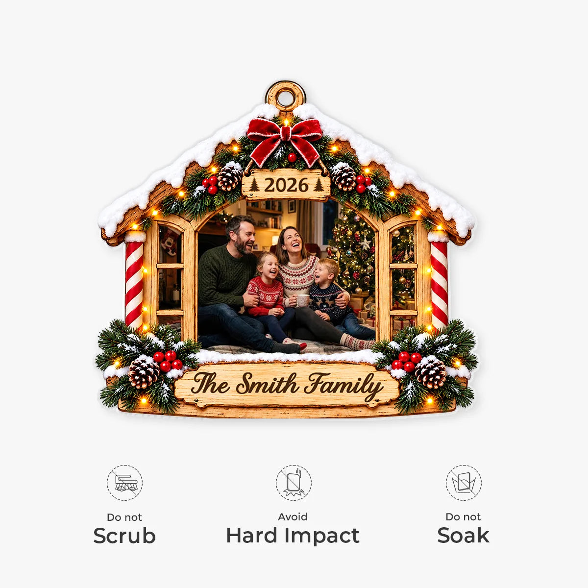 Cozy Holiday Home Personalized Family Photo Acrylic Ornament - Holiday Christmas Keepsake for Family