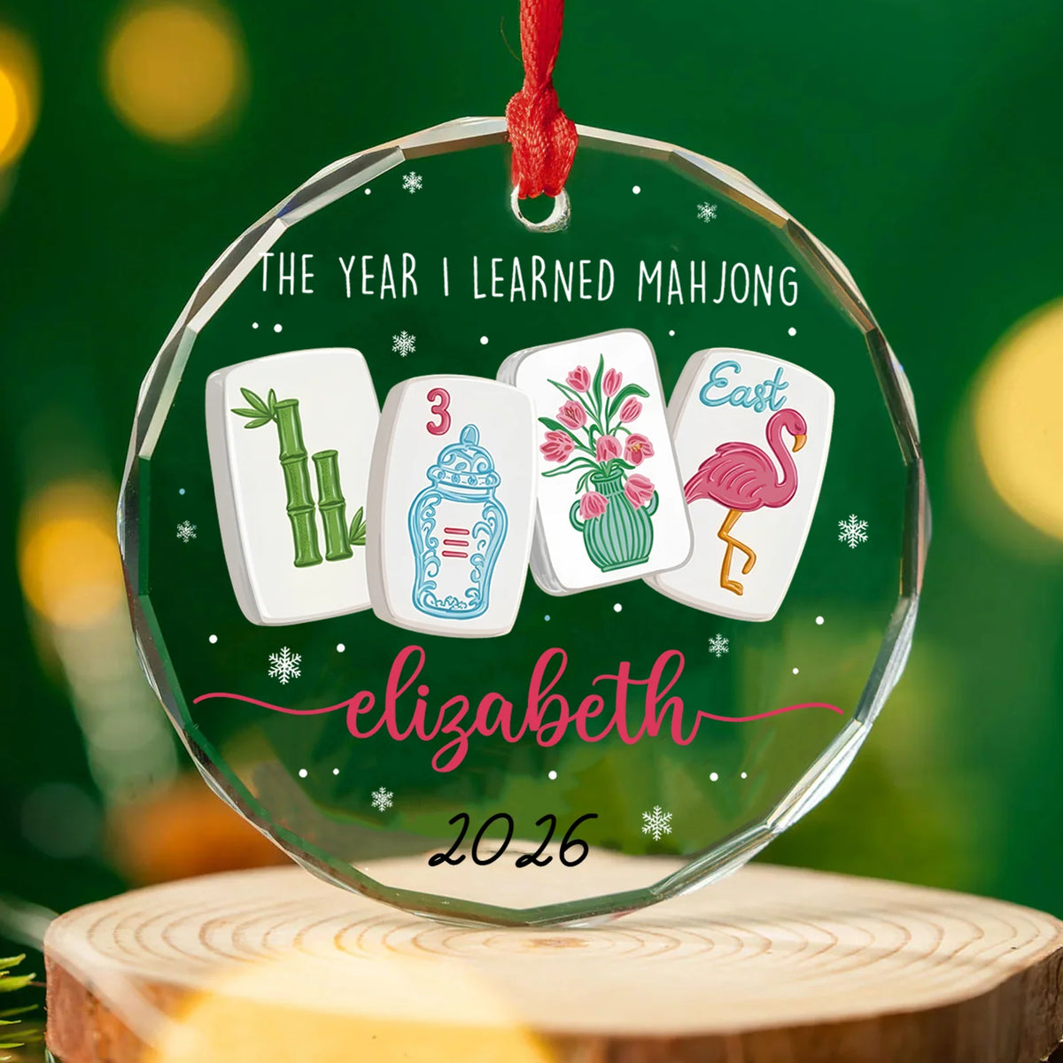"The Year I Learned Mahjong" Personalized Glass Ornament - Custom Name Game Keepsake for Christmas
