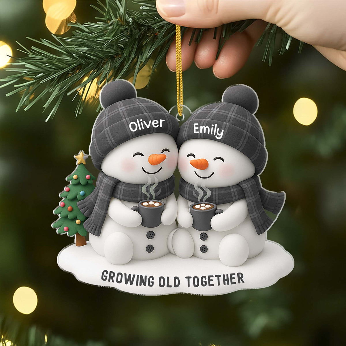 "Growing Old Together" Personalized Snowman Couple Ornament - Custom Christmas Keepsake