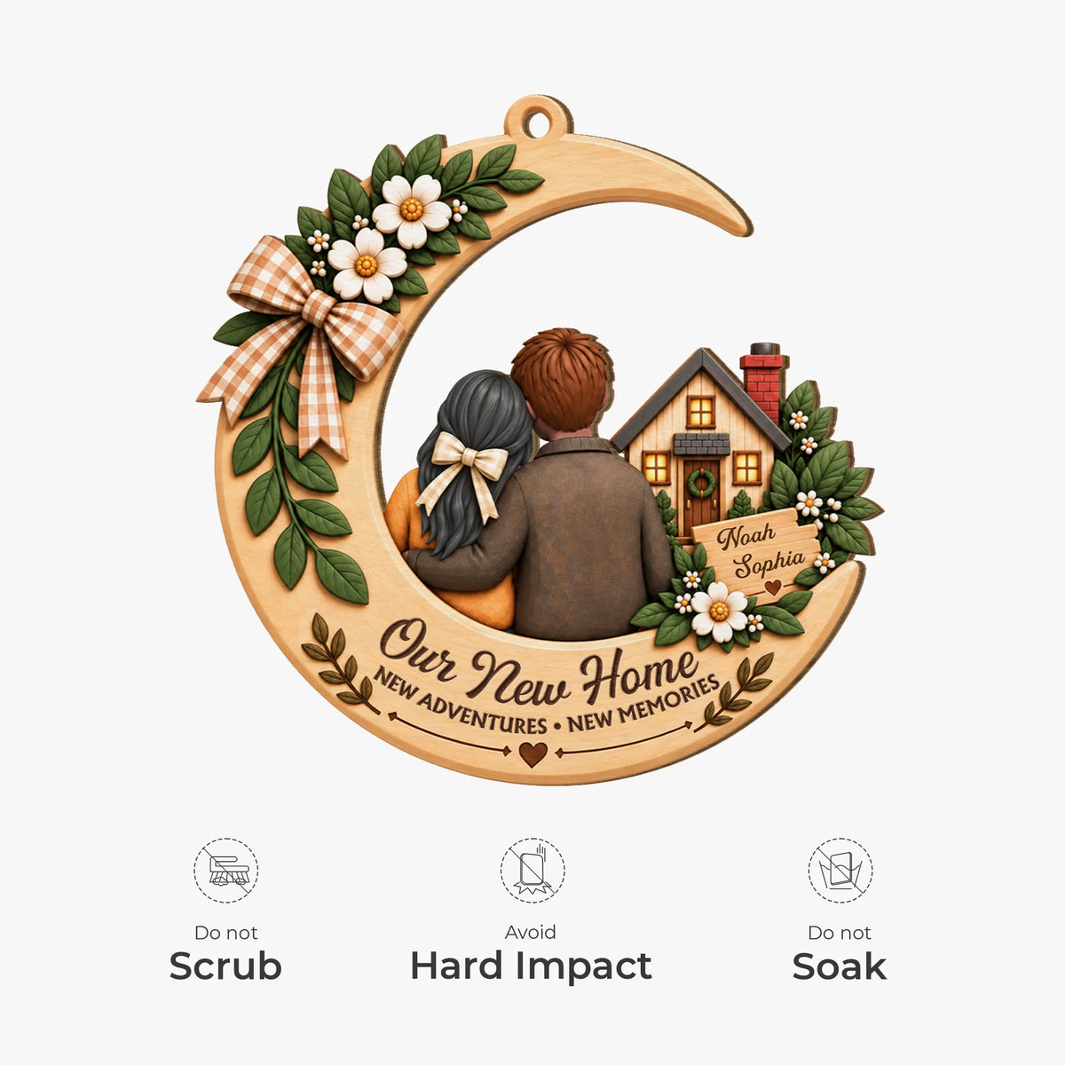 Our New Home New Adventures Personalized Wooden Ornament - Housewarming Gift for Couples