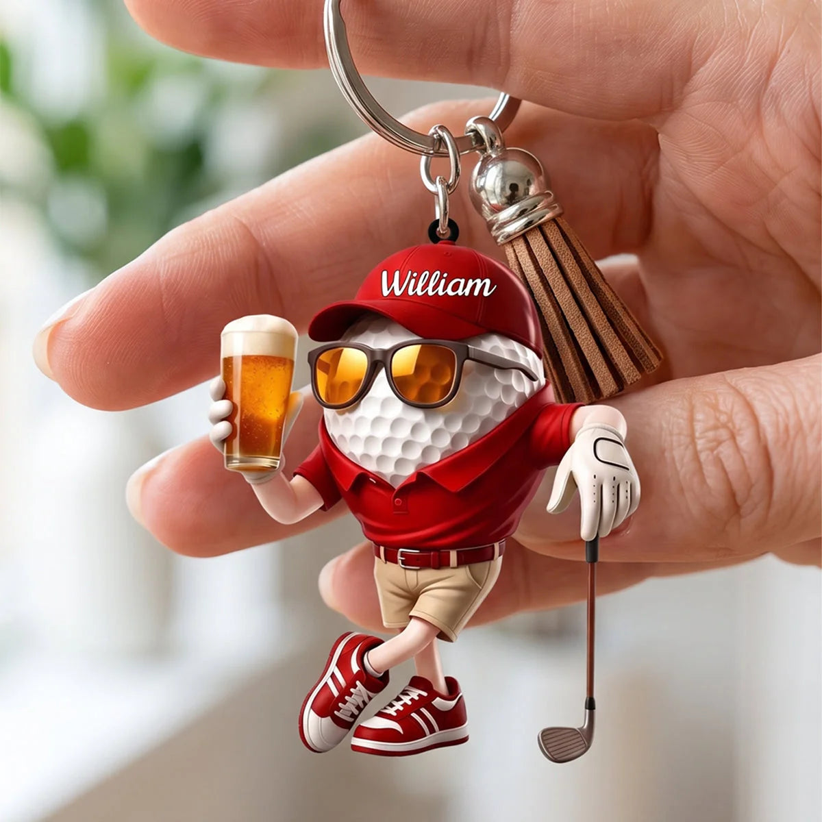 Funny Beer Golf Personalized Acrylic Keychain - Custom Name 19th Hole Keepsake for Golf Lovers