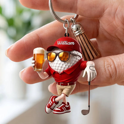 Funny Beer Golf Personalized Acrylic Keychain - Custom Name 19th Hole Keepsake for Golf Lovers