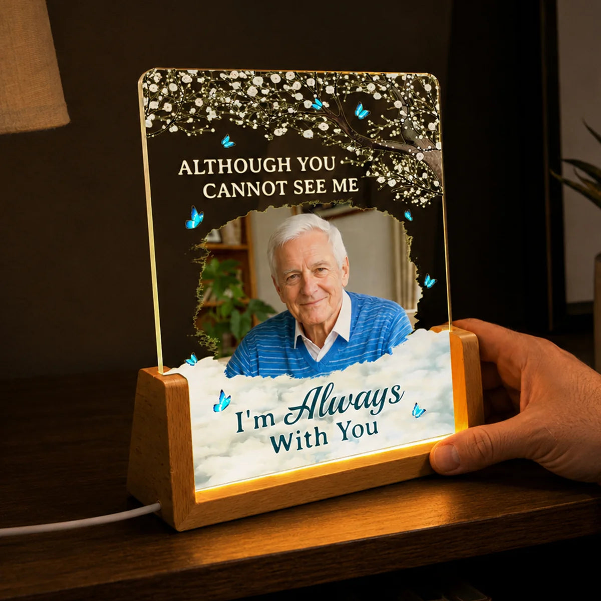 "Although You Cannot See Me" Personalized Memorial Night Light - Keepsake for Family