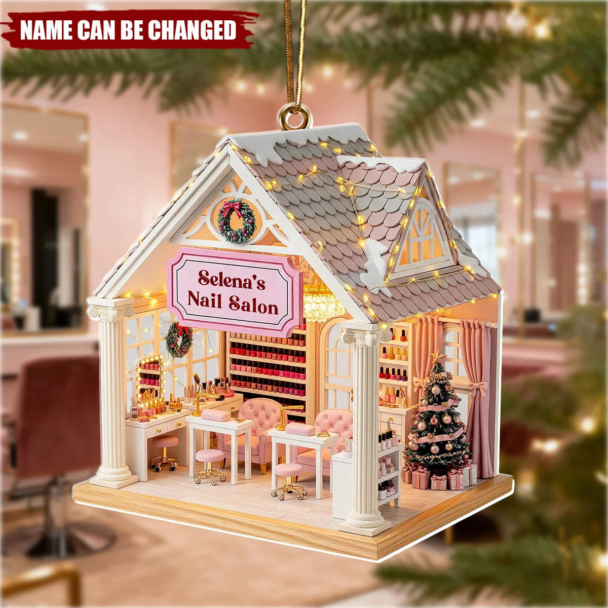 Miniature Nail Salon Personalized Acrylic Ornament - Christmas Keepsake for Nail Tech Artist