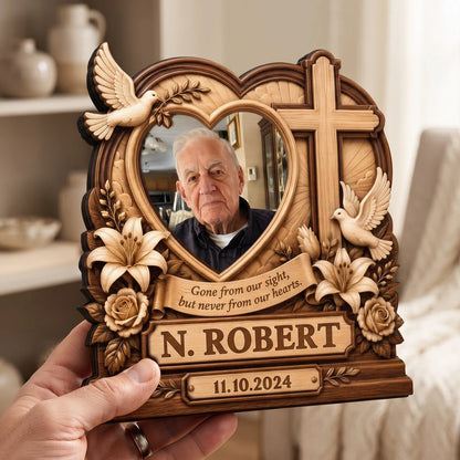 Gone From Our Sight Personalized Memorial Wooden Block - Custom Photo Cross Keepsake Gift for Bereaved Family
