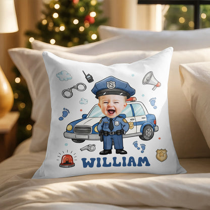 Celebrate Your Little Hero Personalized Kids Police Officer Photo Pillow - Custom Gift Decor