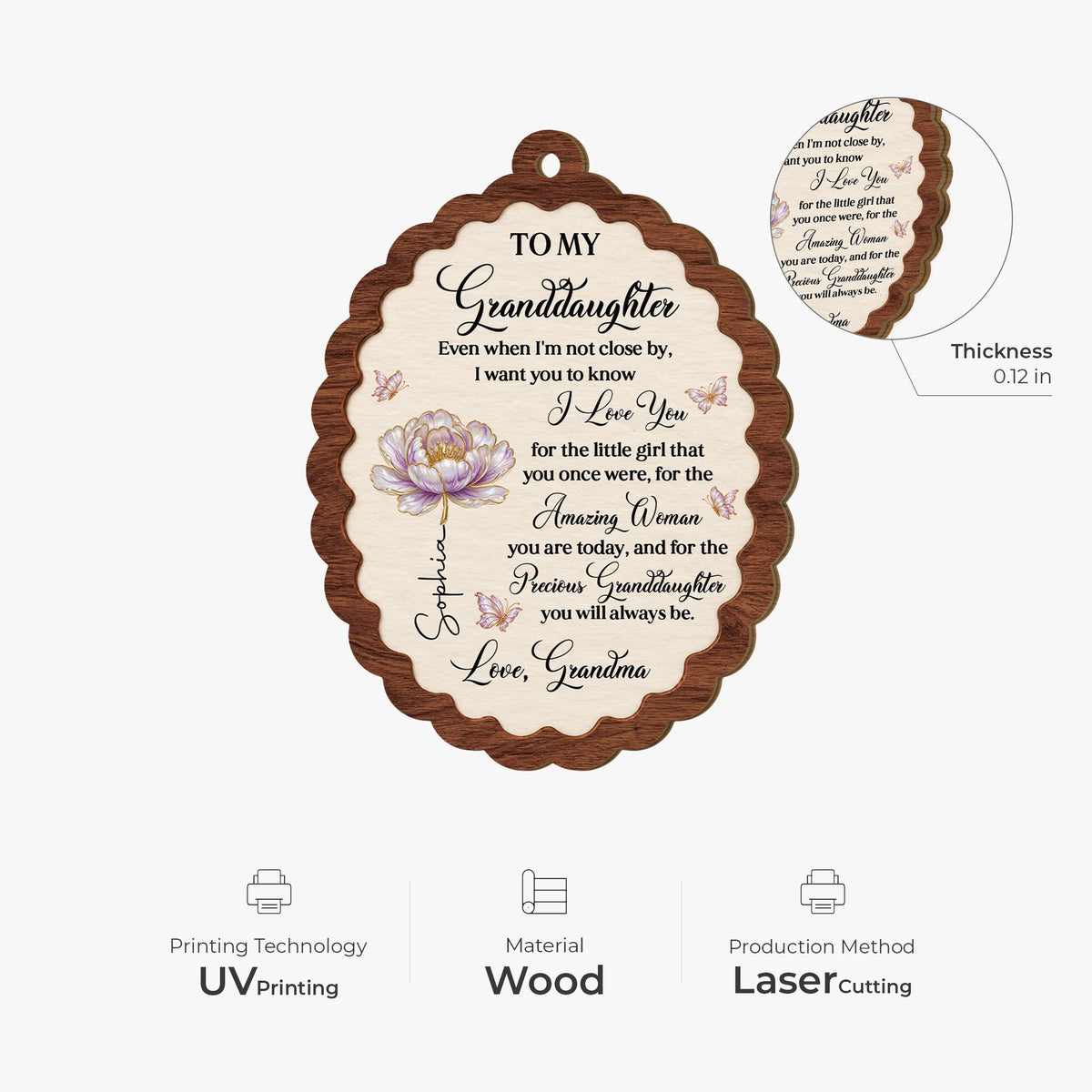 To My Granddaughter Even When I'm Not Close By - Personalized Wooden Ornament Gift